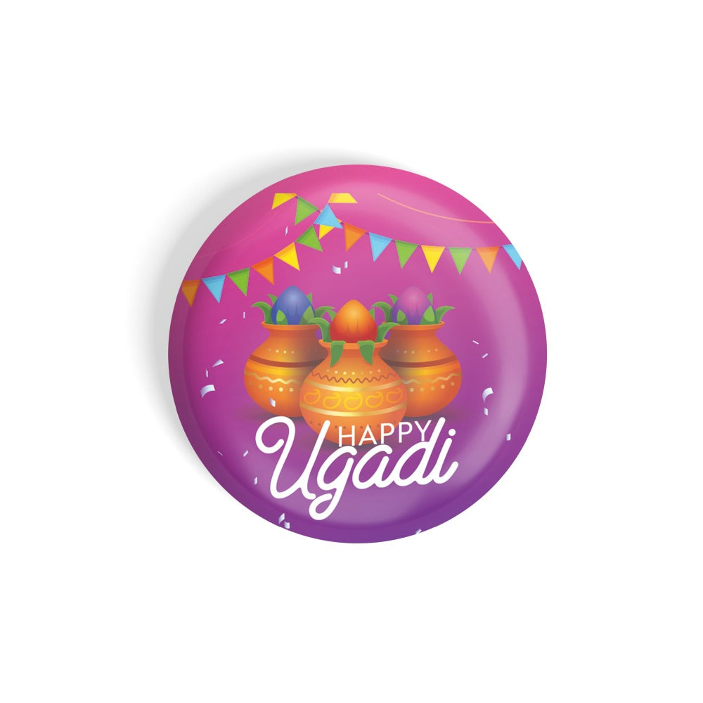 dhcrafts Round Fridge Magnet Red Ugadi D1 Glossy Finish Design Pack of 1 (58 mm)